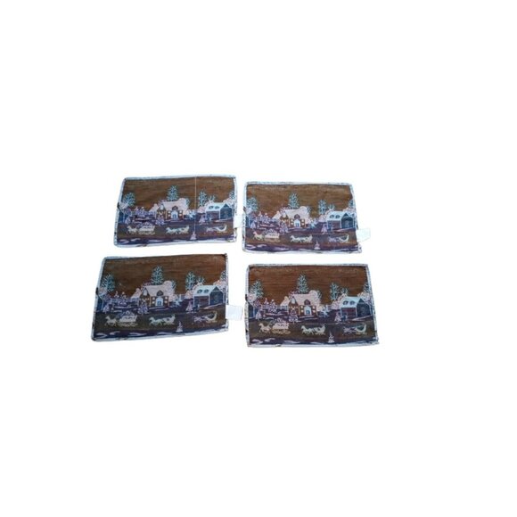 Christmas Winter Scene Placemats Set Of 4 By Collections Etc. Polyester Cotton B - Picture 7 of 7